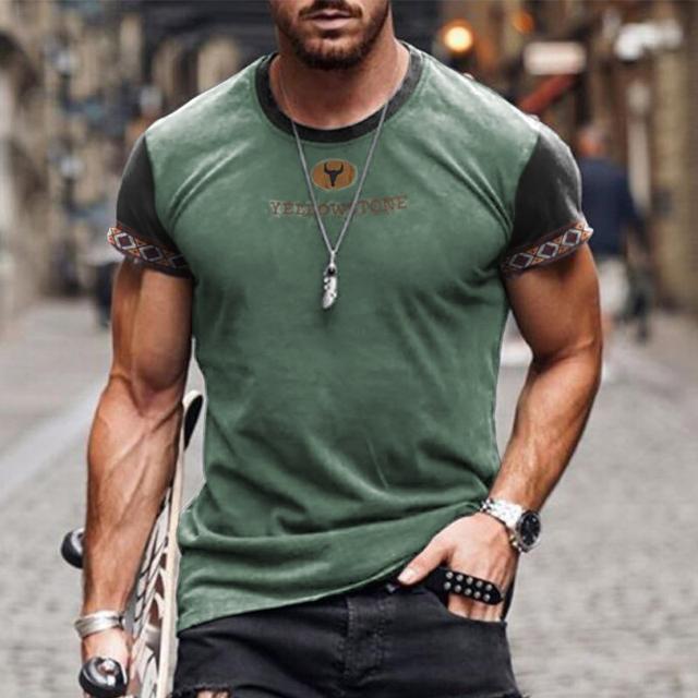 Винтажные футболки с рисунком Йеллоустона для мужчин, летние свободные уличные топы в стиле хип-хоп с круглым вырезом с короткими рукавами, футболка большого размера, одежда