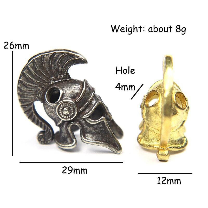 Outdoors EDC Tool Brass Spartan Roman Warrior Helmet Knife Beads Lanyard Pendant DIY Paracord Bead Woven Rope Bracelet Accessory