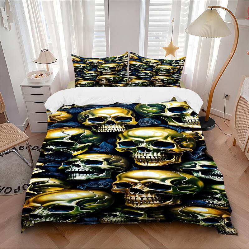 3pcs bedding set Skull Roses Includes 1 Comforter + 2 Pillowcases, Without Pillow Inserts, Soft Comfortable, Lightweight Breathable, Printed