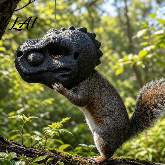 Wildlife Feeder Dinosaur Head Squirrel Feeder Pre-Assembled with Hanging Rope Funny Weather-Resistant