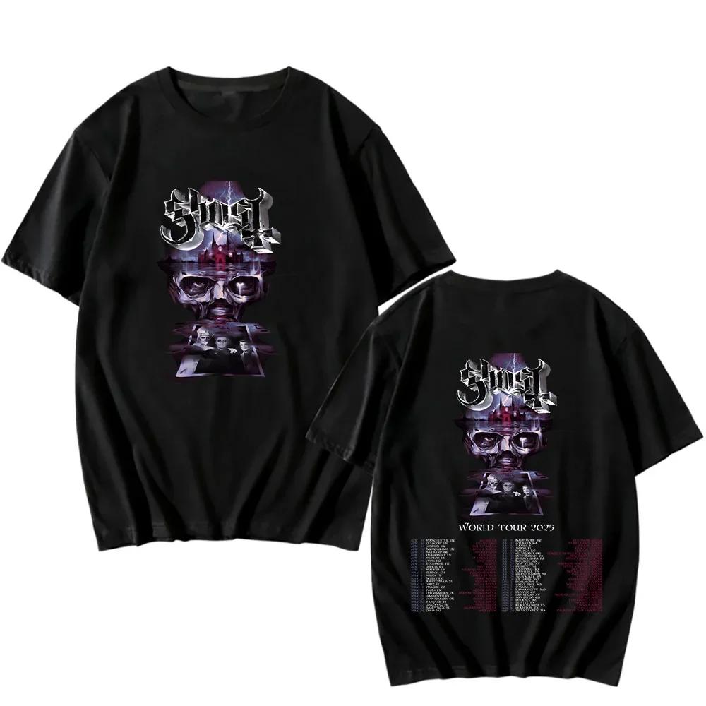 Футболки Ghost Band World Tour 2025 Винтажная двусторонняя хлопковая футболка Готик-рок Метал-футболка Мода Женская Мужская Повседневная с круглым вырезом Топы
