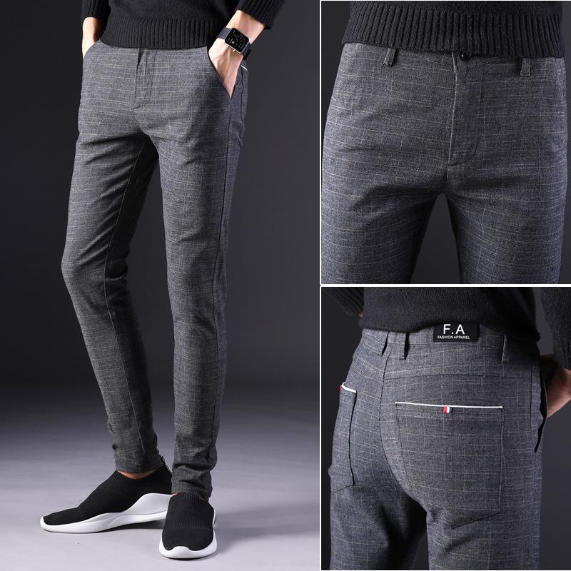 Весенние повседневные брюки мужские узкого кроя тренд хлопок и лен полированные прямые узкая штанина универсальные мужские эластичные длинные брюки