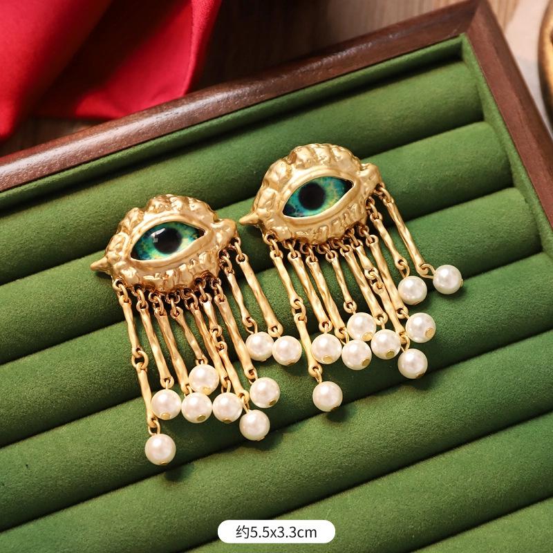 Retro Medieval Style Earrings, Colorful Treasures, Glazed Pearl Earrings, Exaggerated Court Style, Niche Personality, Baroque Stud Earrings for Women