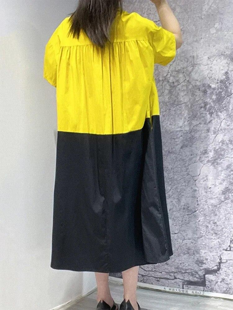 Xitao Платье-рубашка контрастного цвета в стиле пэчворк SMH1628