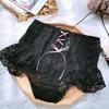 Women High Waist Cross Lace-up Briefs Lightweight Lace Trim Hip Lifting