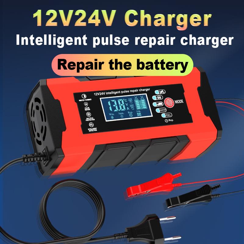 Зарядное устройство для аккумуляторов 24 В 5 А 12 В 10 А, умная быстрая зарядка для автомобильных аккумуляторов, 7-ступенчатый импульсный заряд, ремонт для AGM GEL WET свинцово-кислотных аккумуляторов