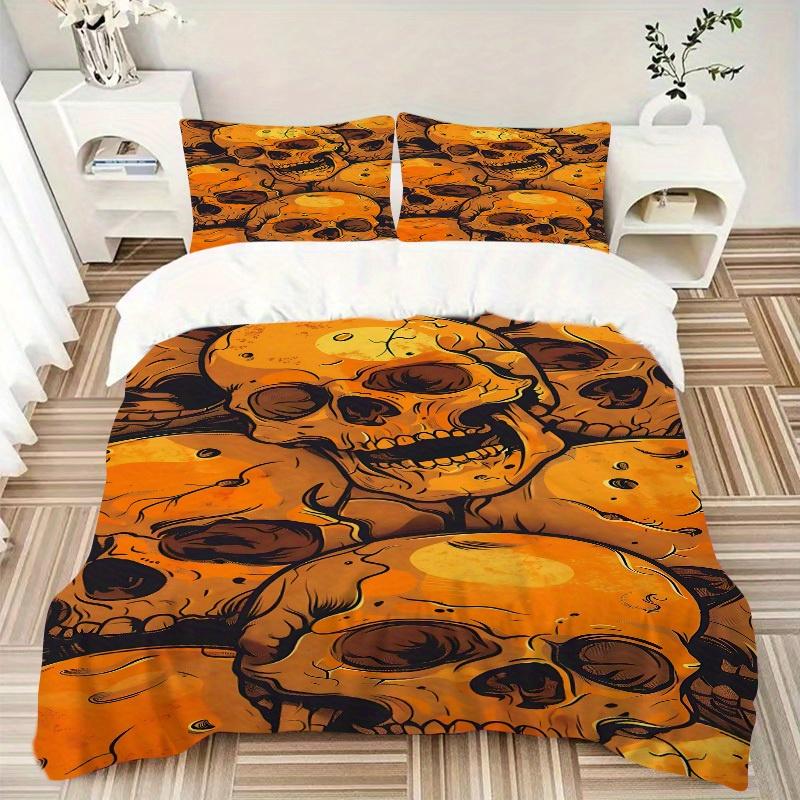 3pcs Skull Horror Bedding Cover Set, Fashion Classic Popular Print Bedding Set, Soft Comfortable, All - Season Use, For Bedroom, Guest Room158