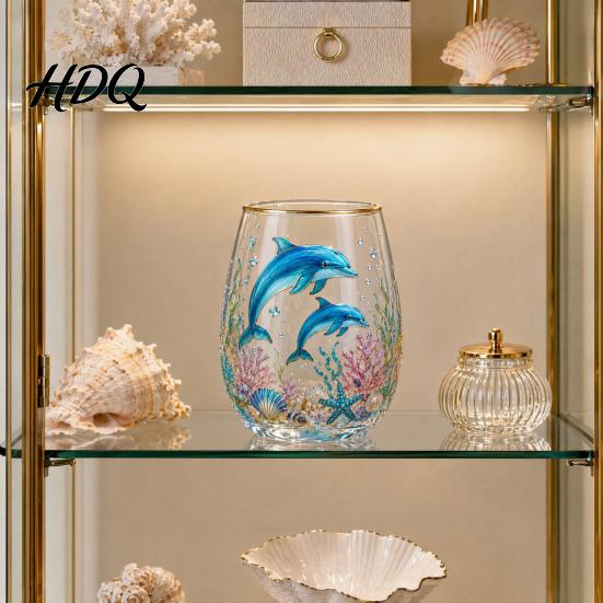 Unique Painted Tea Cup Sea Turtle Glass Tumbler Ocean Theme Drinking Mug Borosilicate Stemless Coffee Mug for Juice Beach Gift Nature Lovers Juice