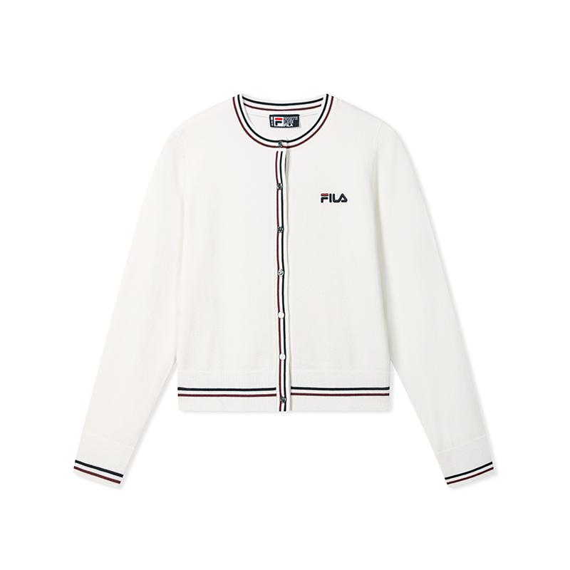 Fila Наследие ДНК Вязаный комплект Модный универсальный вязаный свитер Женские топы Облачно-Грибной-Белый F51W638401FWT