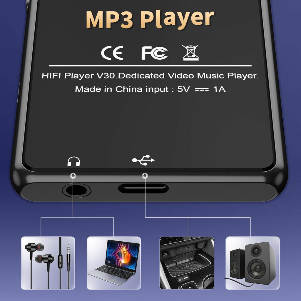 Студенческий MP3-плеер поддерживает карты TF объемом до 512 ГБ (Не включено) Без Wi-Fi, Без Игр, Диктофон, FM-радио, MP3, Длительное время работы от аккумулятора