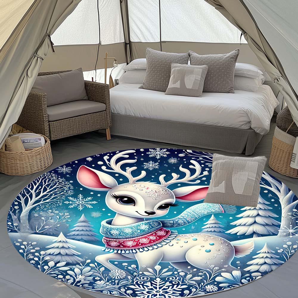Deer In The Forest Round Rug Suitable For Office Reception Decorative Carpet Office Chair Protection Carpet And Also Suitable For Gifts To Relatives