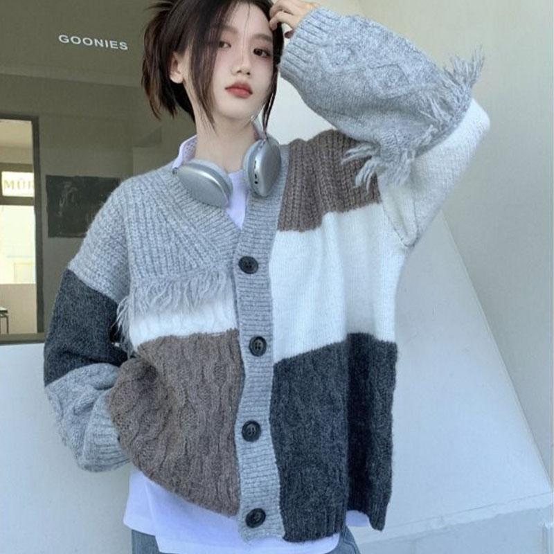 Ретро-свитер с v-образным вырезом и кисточками, вязаный кардиган для женщин, осенне-зимний корейский топ с длинными рукавами, милый женский свитер