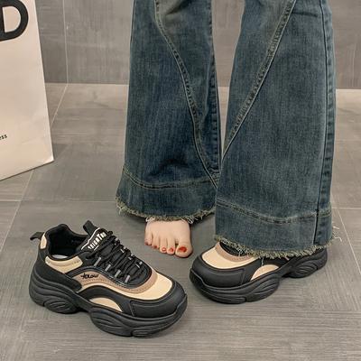 CRLAYDK Массивные кроссовки на платформе для ходьбы для женщин Папины шнурованные туфли Кожаная танкетка Удобные спортивные для бега Теннисные