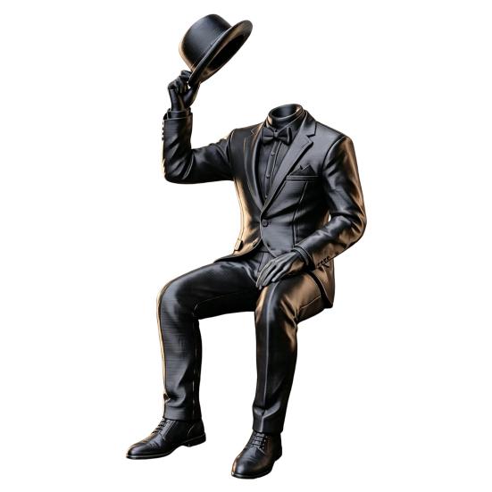 Artistic Bookshelf Accents 3D Printed Sitting Gentleman Ornament, Minimalist Abstract Faceless Figurine, Luxury Interior Design Pieces Aesthetic