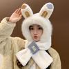 Bunny Ears Hat and Scarf All In One Hat for Women Winter Plush New Style Scarf Furry Two Piece Suit