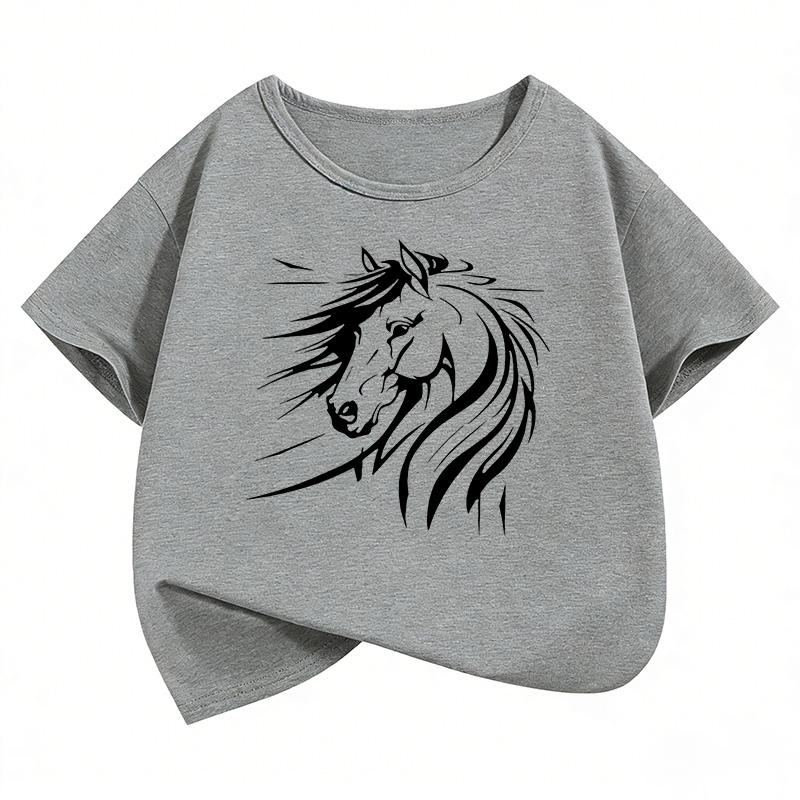 Artistic Horse Graphic Kids Tshirts Summer Short Sleeve Tees Cartoon Animal Boys Girls Clothes Kawaii Tops Y2K Children Tshirt