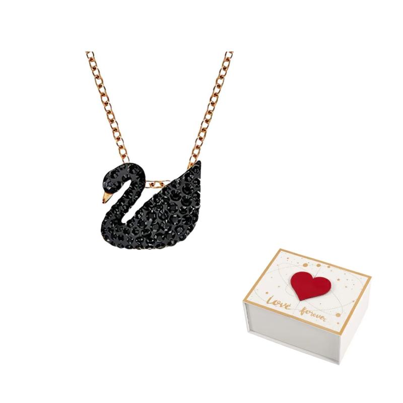 Swarovski Ожерелья женские, черные, с искусственными кристаллами, покрытие розовым золотом