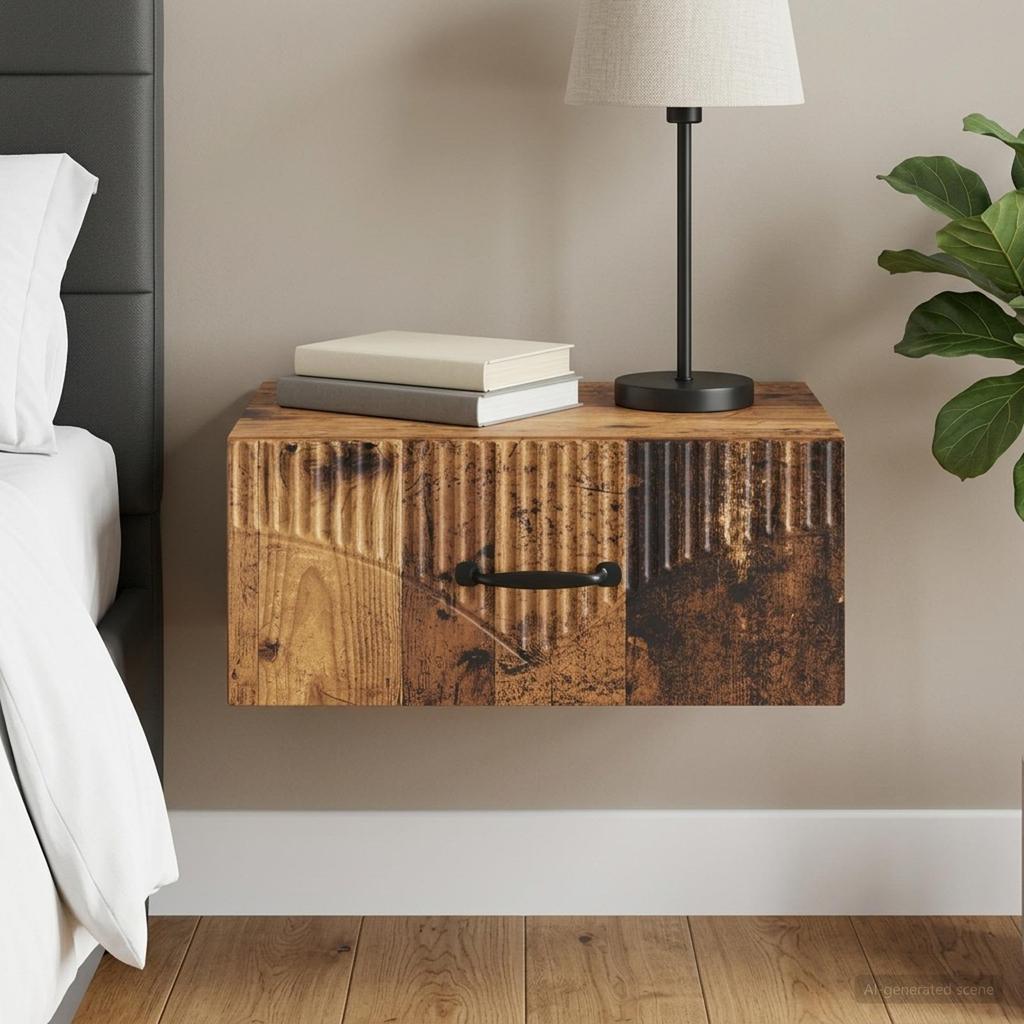 Wall Mounted Nightstand Reclaimed Wood Look 49 x 34.5 x 20 cm