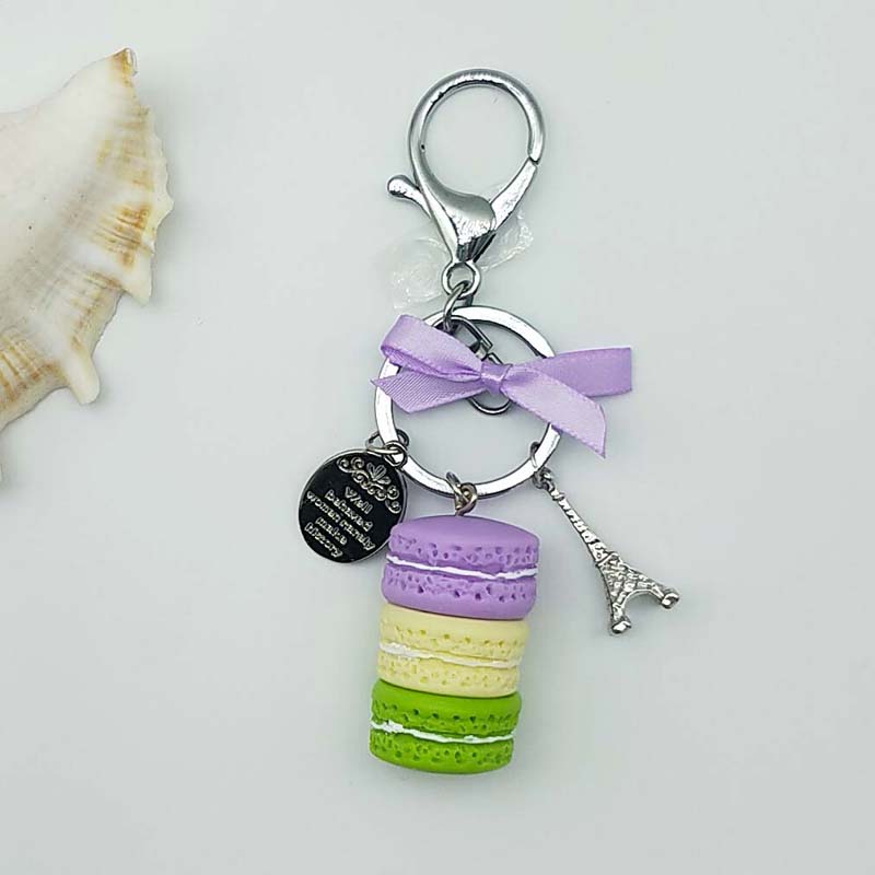 New Cake Key chain fashion car Key Ring Women bag charm accessories France Cake Macarons with Eiffel Tower Keychain gift Jewelry
