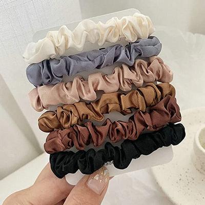 (SU)Набор из 6 цветов, эластичные завязки для волос, шелковые атласные резинки для волос, веревки для хвоста, аксессуары