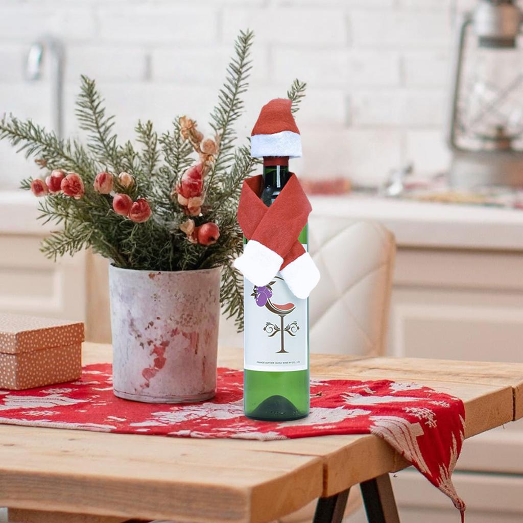 Christmas Home Furnishings Non Woven Scarf+Hat Wine Bottle Decoration Christmas Wine Bottle Decoration
