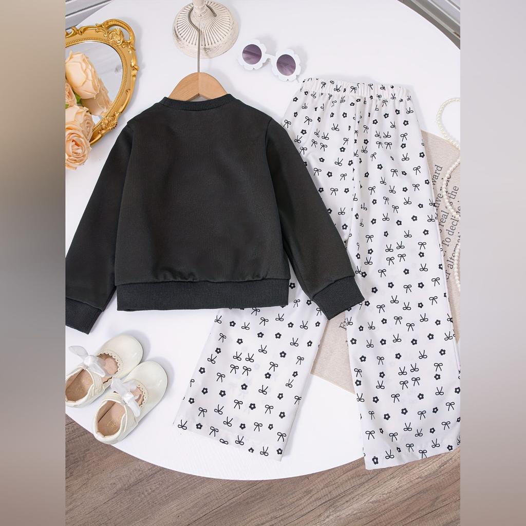 Kids Cartoon Casual Fashion Outfit Set Long Sleeve Top & Pants