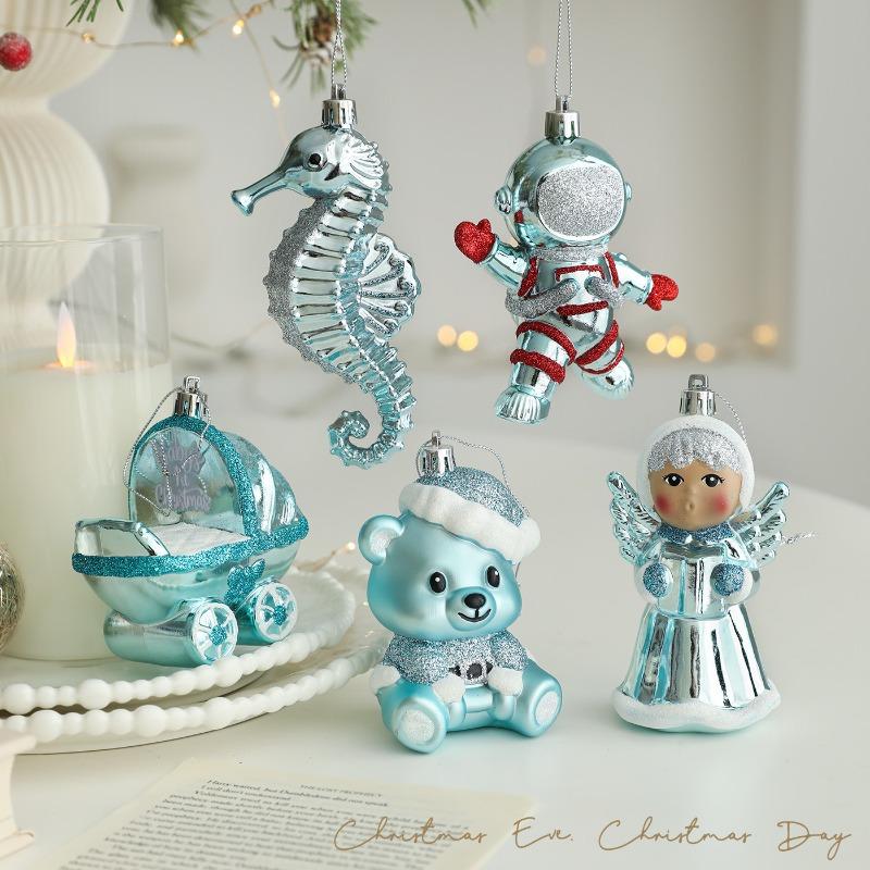Christmas decoration blue Christmas tree decoration pendant cartoon animal angel pendant trinket decoration pendant