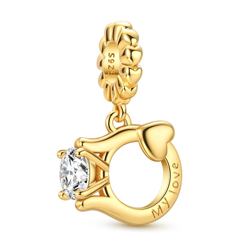 925 Silver Golden Series Charms Bead with CZ Zircon Whale Butterfly Sun Pendant for DIY Fashion Jewelry Bracelet