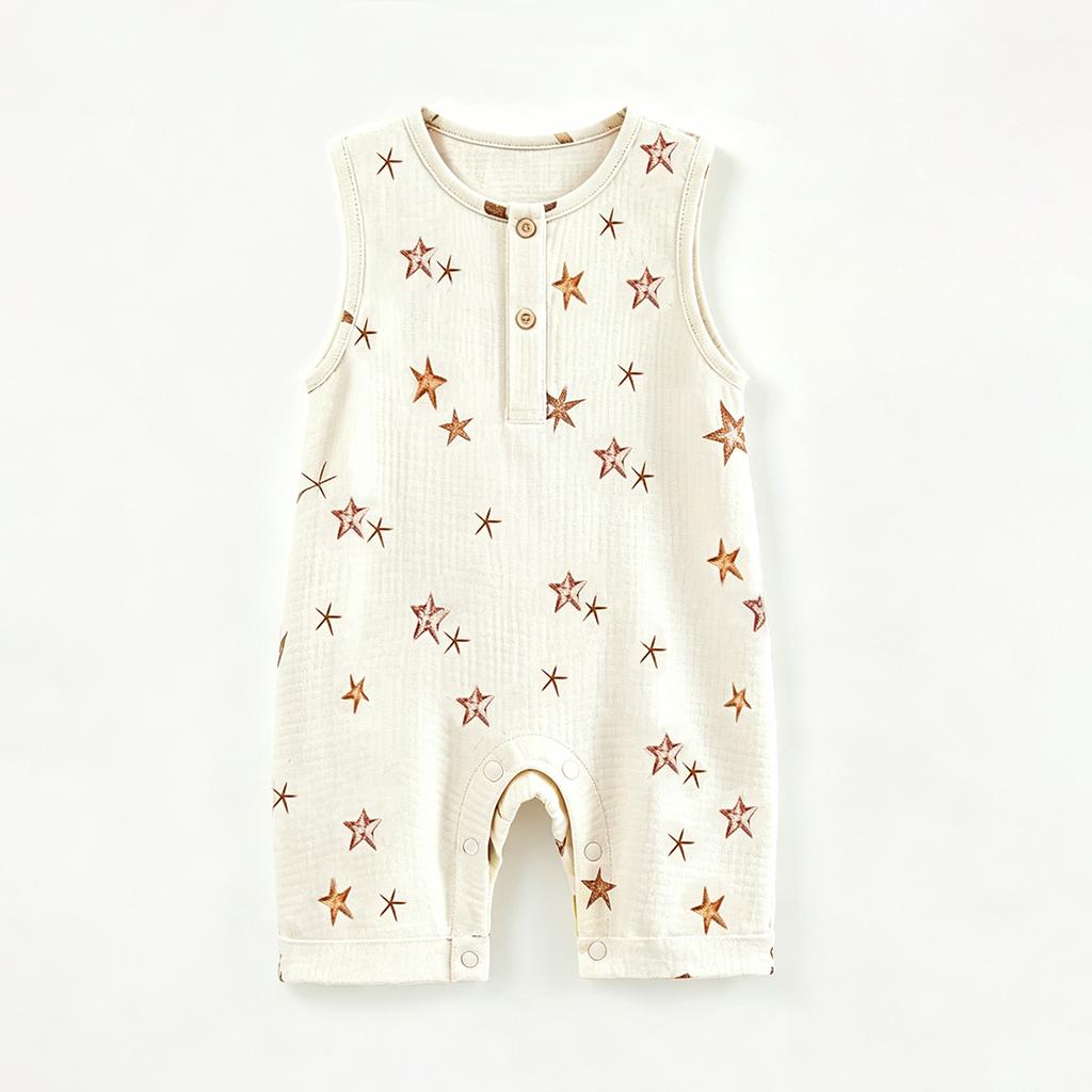 Sleeveless Baby Romper, Print Infant Jumpsuit, Unisex Cotton Summer One-Piece Bodysuit with Crotch Snaps
