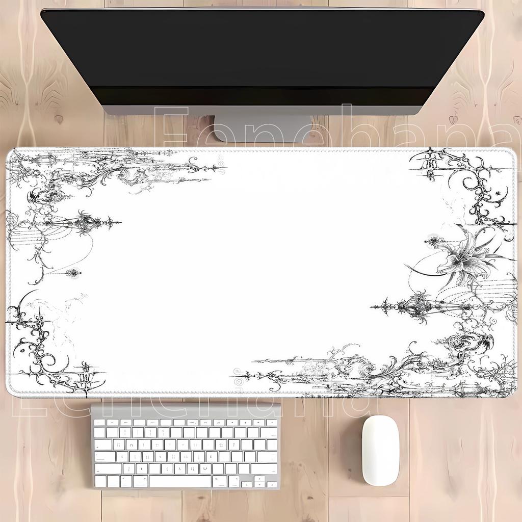 Black White Pattern Art Mousepad Gaming Nonslip Base Esports Keyboard Playmat Pc Anime Kawaii Girl Hd Printing Overlock Desk Mat