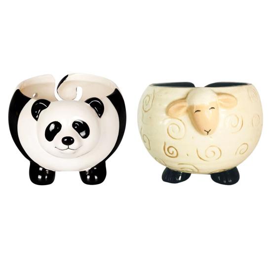 Симпатичная миска для пряжи панды с отверстием, вязаная крючком пряжа ручной работы, держатель для хранения шаров, органайзер, настольное керамическое украшение, аксессуары для вязания крючком