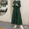 Spring Autumn Women's Dresses Retro Round Neck Long Sleeve Casual Cake Skirt Dresses Long Dress