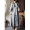 Johnature Woman Spring Devise Chinese Style Dress Long Sleeves Vintage Solid Color Dress