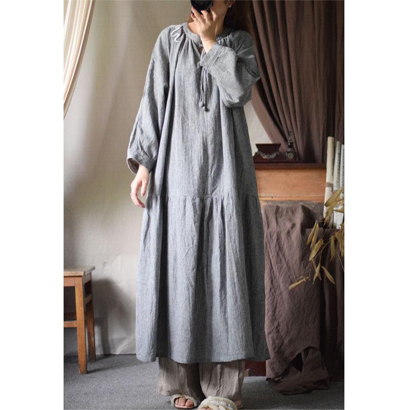Johnature Woman Spring Devise Chinese Style Dress Long Sleeves Vintage Solid Color Dress