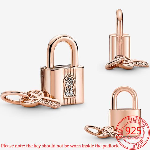 Оригинальный новый трехцветный замок и ключ подвеска шарм подходит модный браслет сделай сам S925 стерлингового серебра шарм женские модные ювелирные изделия