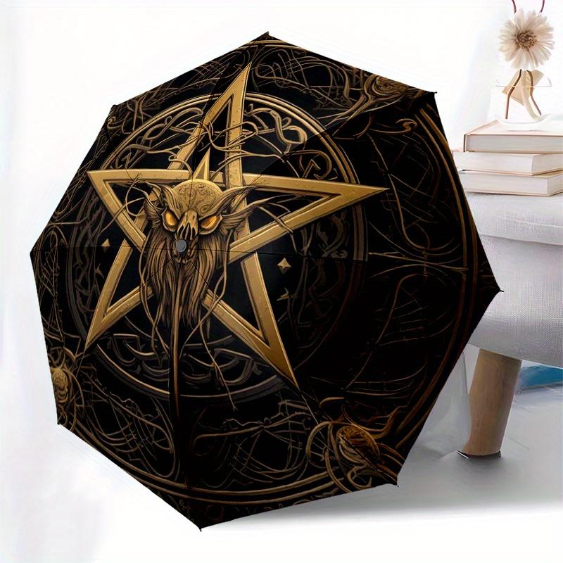 Golden Pentagram with Skull and Spider Web Design - Mystic Symbolism Art Print Umbrella, Christmas Gift Y356