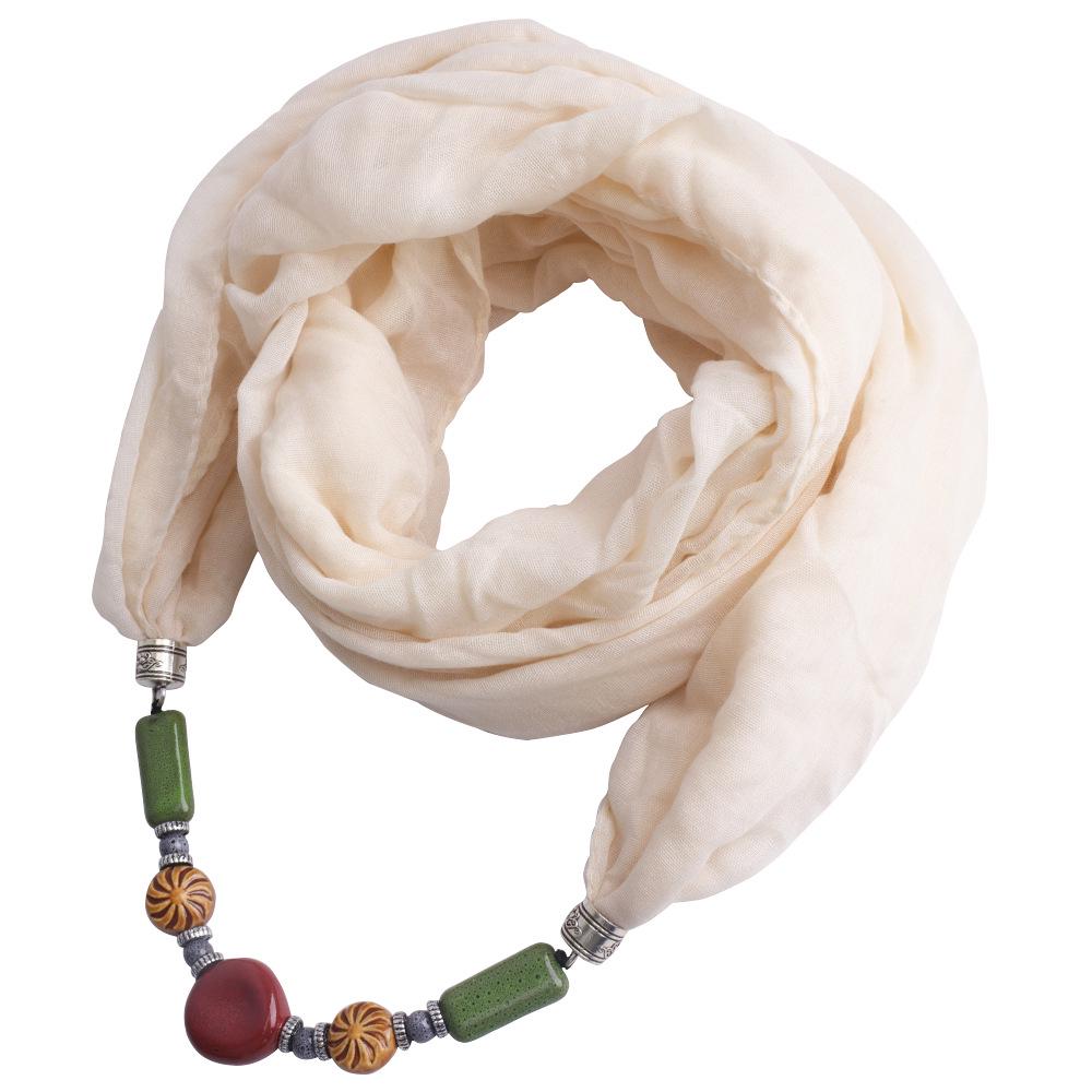 Хлопково-льняной шарф-снуд с подвеской из бусин ручной работы, женский аксессуар 2-в-1 в стиле бохо