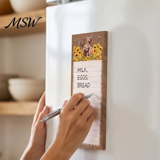 Sunflower Kitchen Memo Pad Magnetic Refrigerator Notepad, Highland Cow/Bow/Leopard Print, Shopping Removable Paper for Journaling List Fridge