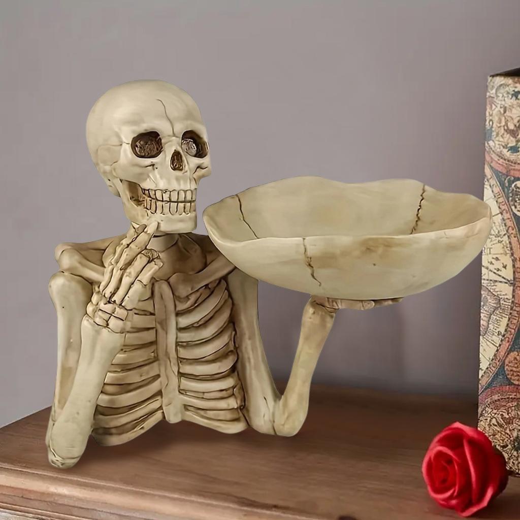 1pc Resin Skull Tray Ornament with Bowl – Unique Skeleton Design for Indoor&Outdoor Decor,Perfect for Halloween,Day of The Dead