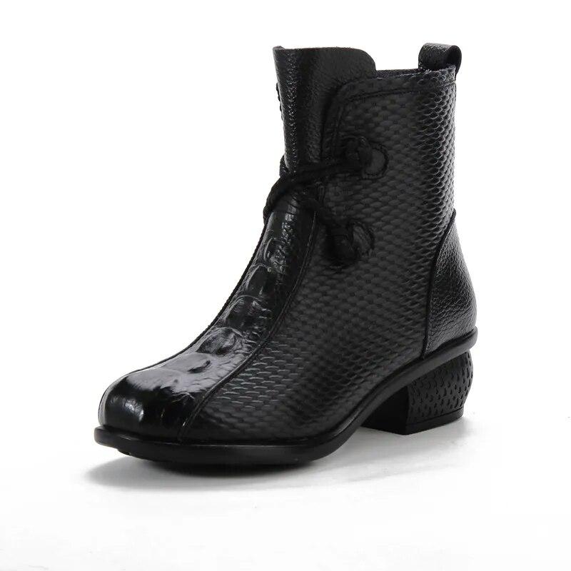 Новинка 2024 года, женские ботинки на низком каблуке, повседневные модные женские ботинки из натуральной кожи, теплая и удобная обувь