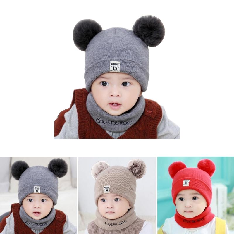 2 шт. Комплект детской шапки и манишки с мишкой Вязаная детская шапка и шарф Комплекты Эластичная шапка для малышей Шарфы Удобное ношение