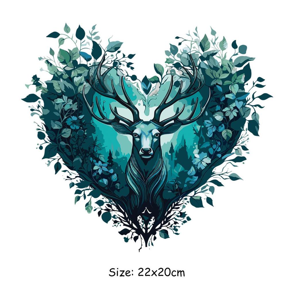 1pc Green Deer Heart Heat Transfer Sticker, DIY Iron-On Decals For Clothes, T-Shirt Making, Pillow Decorating, Clothing Supplies & Appliques