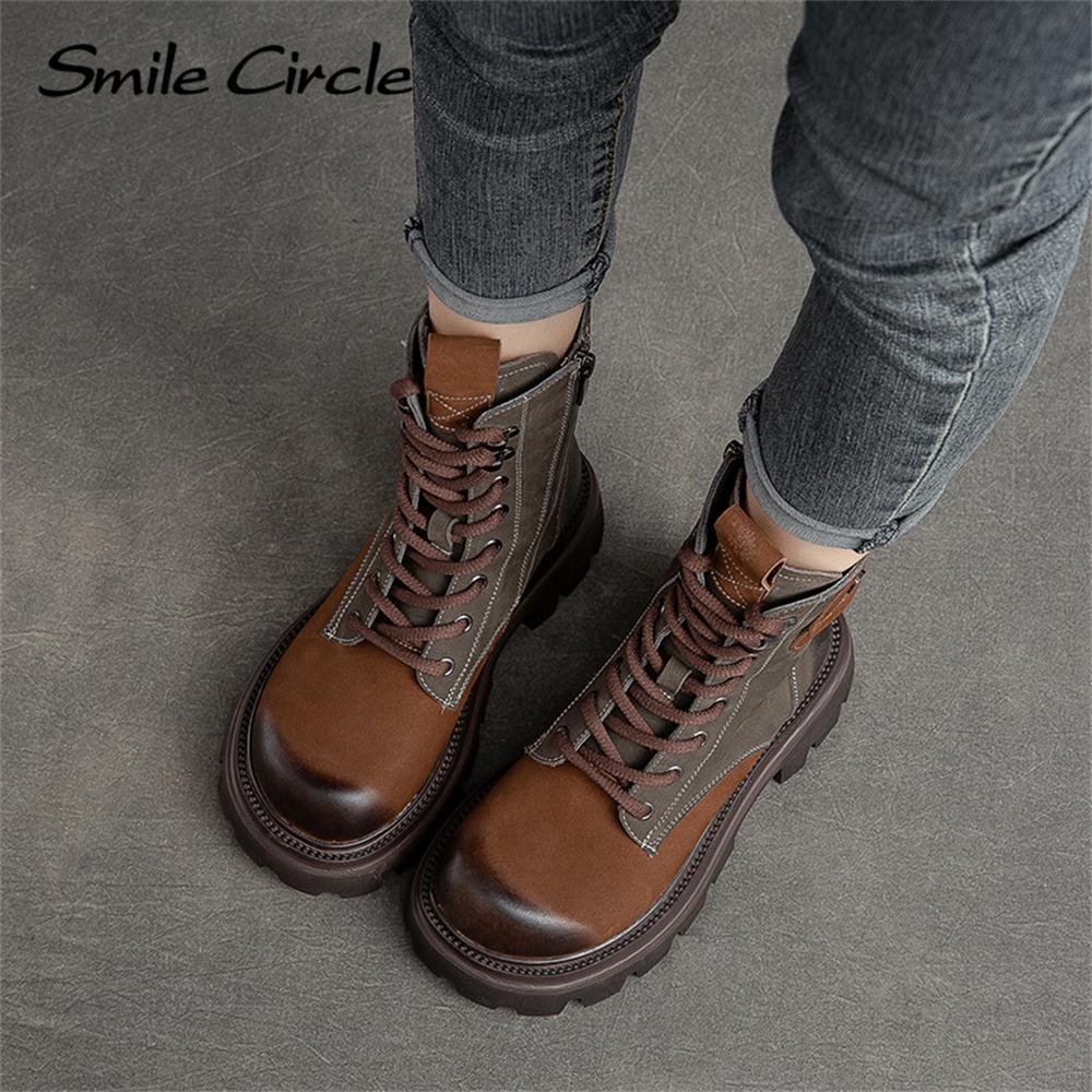 Женские ботинки из натуральной кожи на массивном каблуке, цветные сапоги с высоким берцем и толстой подошвой, модные повседневные женские мотоциклетные ботинки