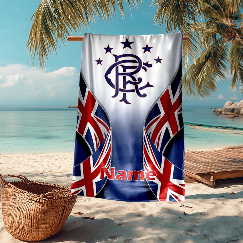 Custom Name Ultra-Soft Beach Towel with Rangers F.C Theme,Ideal for Pool - Camping, Diving - Perfect Travel Essential, Vibrant Beach Towel.