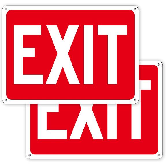 (2 Pack) Exit Signs, Aluminum Exit Sign with Red Background, Exit Signs for Door and Wall Mount - High Visibility Reflective Safety Sign, Easy to