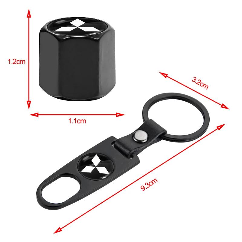 For Mitsubishi Lancer Outlander Pajero ASX Aluminum Car Tire Valve Caps with Car Badge Keyring Keychain Set of Accessories zjcr96