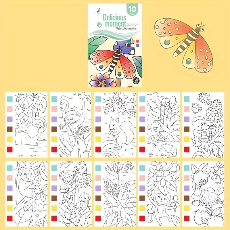 Книга для рисования акварелью с 1 книгой 1 кистью Водная пудра Граффити Рисование Самостоятельная краска Раскрашивание картин Рисовальная бумага