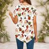 Women Plus Size Round Neck Short Sleeve Pointed Hem Shirt Christmas Nutcracker Print White