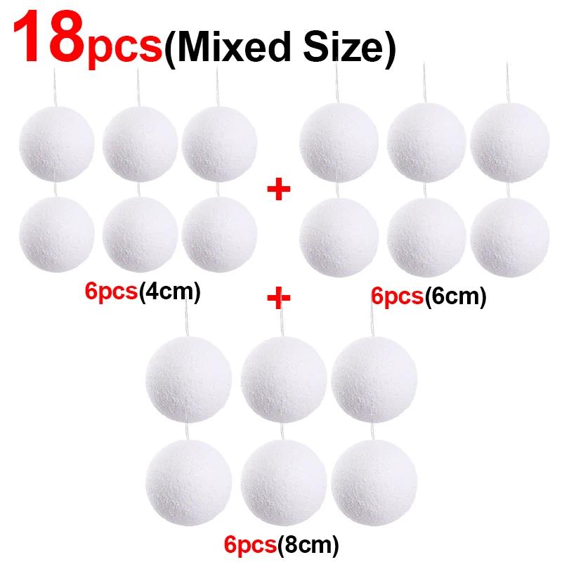 24/6 шт. белых пенопластовых рождественских шаров, подвесная подвеска для елки 4/6/8 см, снежные украшения для новогодней свадебной вечеринки, украшения для дома