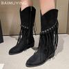 Suede Women High Boots Tassels Fashion Chunky Shoes Knee High Snow Chelsea Botas Winter  New Trend Woman Designer Zapatos